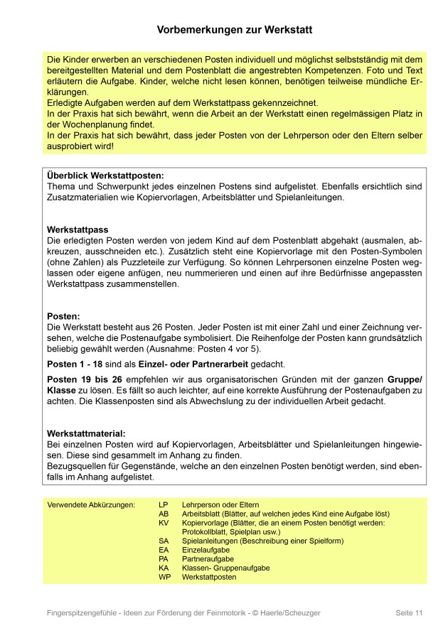 Vorbemerkung Werkstatt